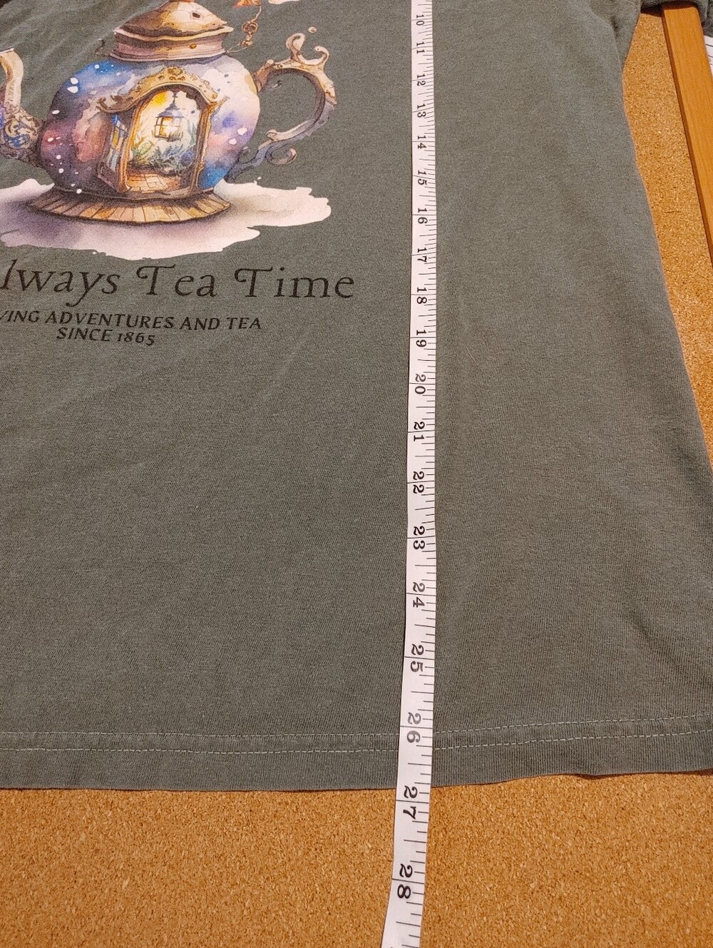 Comfort Colors Sage Green Heavyweight Tee With Mad Hatters Graphic - Picture 7 of 7